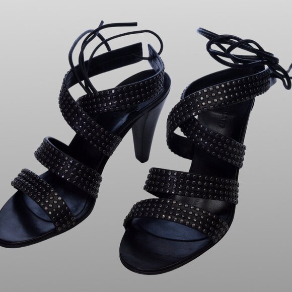 Jill Stuart Janis Studded Sandals Black Leather Strappy 6.5 NIB Italy - Picture 3 of 6